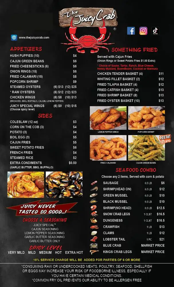 The Juicy Crab Menu USA With Prices, Calories (2026 Updated)