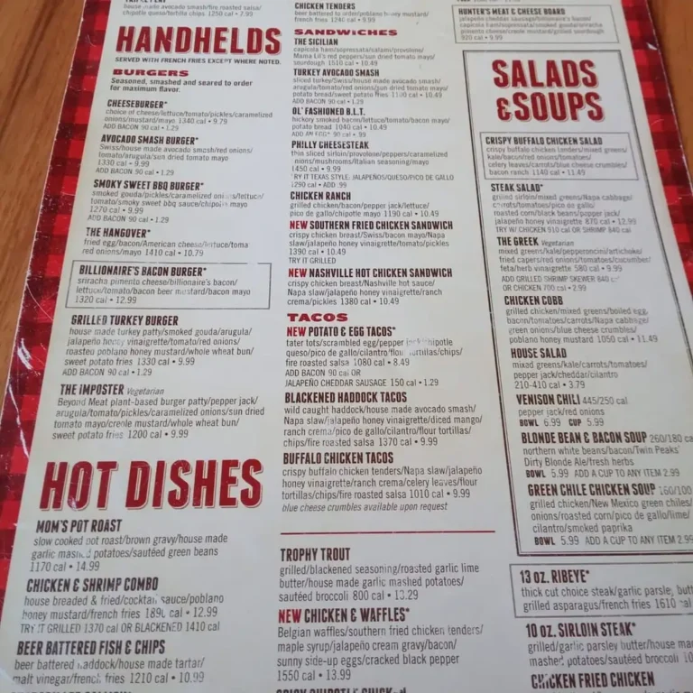 Twin Peaks Menu USA Prices 2026 | Full Menu with Pictures and PDF