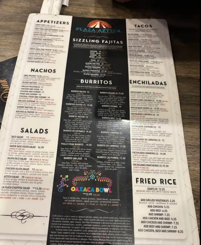 Plaza Azteca Menu USA with Prices 2026