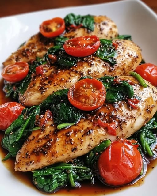 Mediterranean Garlic Chicken with Spinach & Tomatoes
