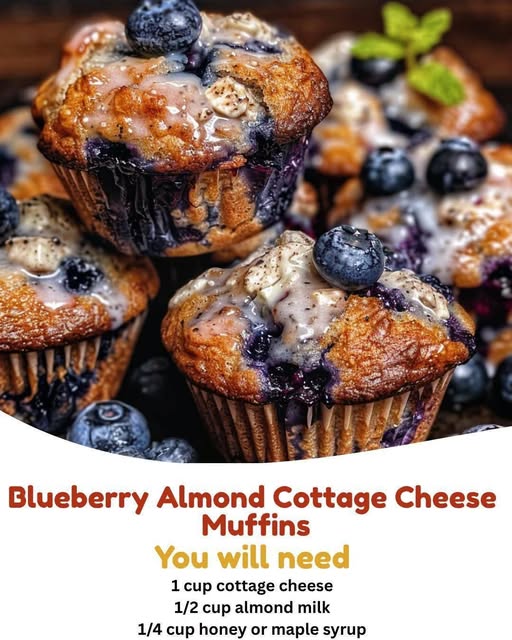 Blueberry Almond Cottage Cheese Muffins