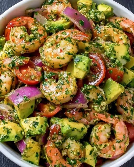 Mediterranean Garlic Shrimp & Avocado Salad