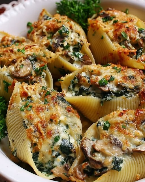 Artichoke, Spinach, and Wild Mushroom Stuffed Shells