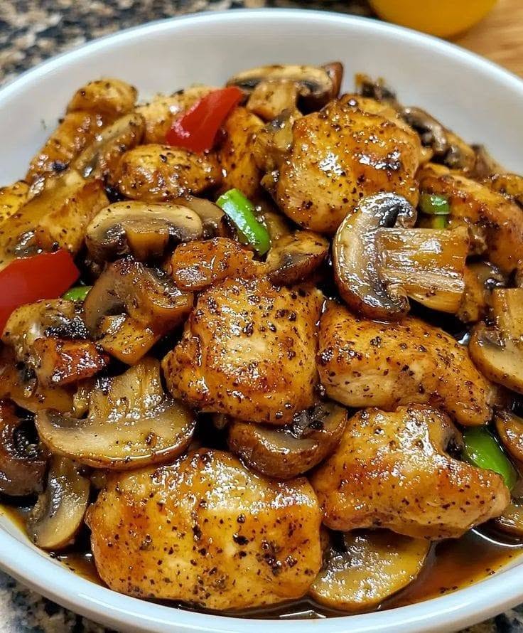 Garlic Black Pepper Chicken with Mushrooms