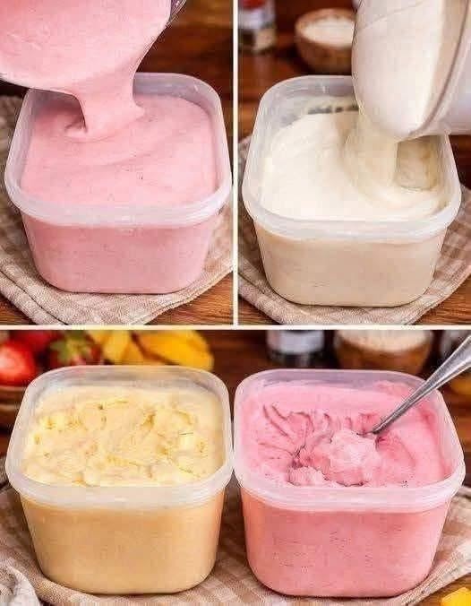 Homemade No-Churn Vanilla & Strawberry Ice Cream