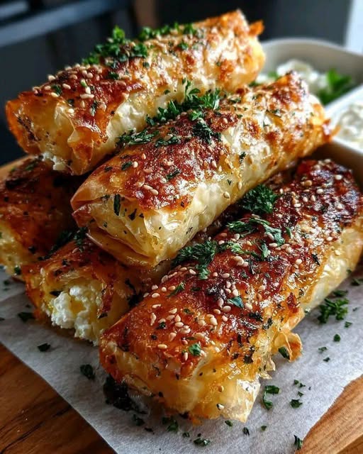 Crispy Baked Feta Rolls with Garlic Honey